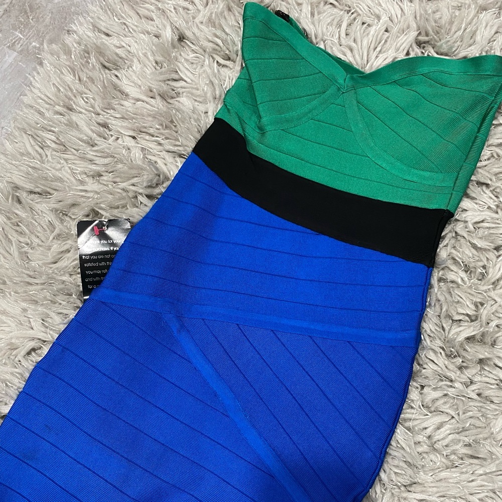 strapless bandage colorblock dress